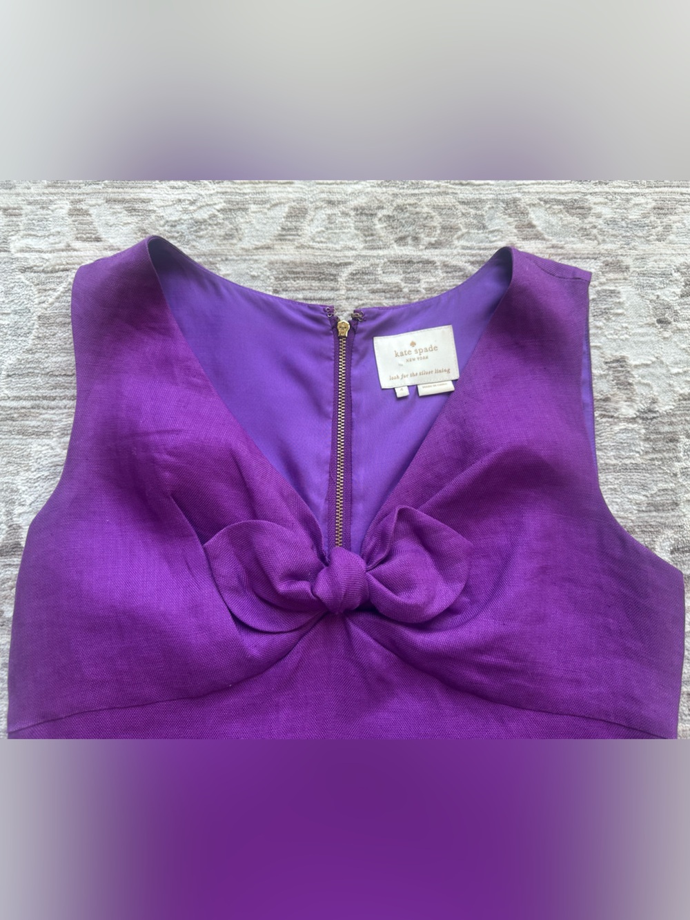 Kate Spade NWOT Purple V-Neck Linen Bow Sleeveless Knee Length Dress (Size 4) - Picture 3 of 5